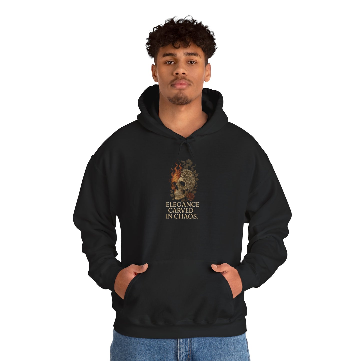 ELEGEANCE CARVED IN CHAOS Graphic Hoodie – Unisex Pullover Sweatshirt for Nature Lovers | Cozy Streetwear for Spring, Casual Wear & Eco-Friendly Gifts
