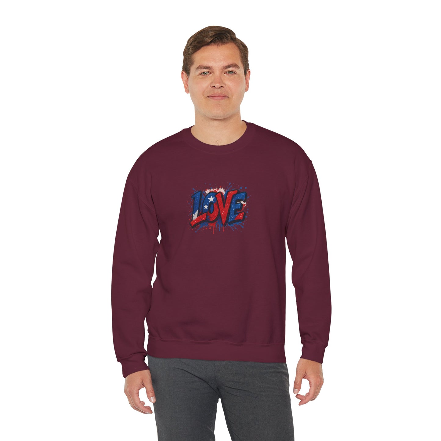 Patriotic Love Sweatshirt | Unisex Crewneck, Cozy Top for Celebrations, Gifts, Independence Day, Casual Style, Everyday Comfort