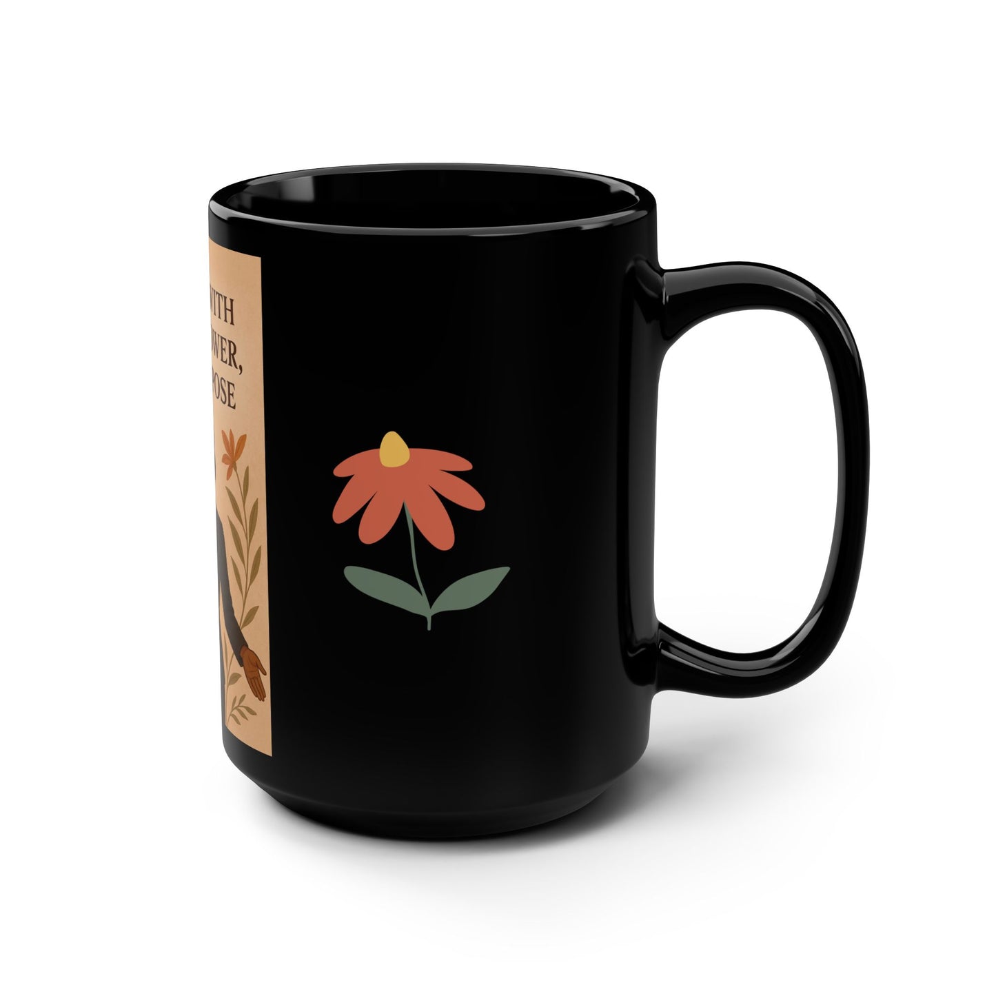 Empowering Black Mug, 15oz | I Align with Peace, Power, Purpose | Inspirational Gift, Motivational Coffee Cup, Woman's Day