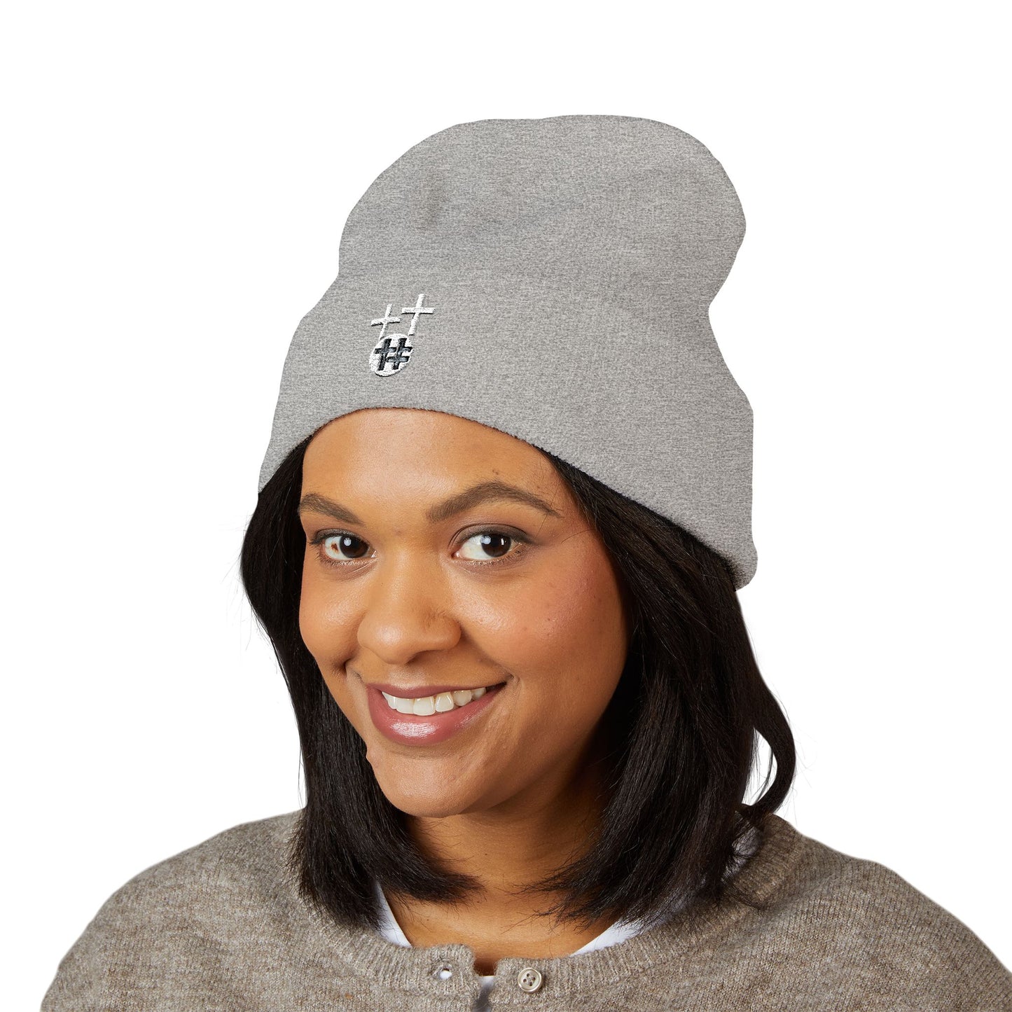 Calvary Cross Embroidered Cuffed Beanie with Unique Design, Cozy Winter Hat, Unisex Knit Cap, Perfect Gift for Him or Her, Trendy Beanie for Casual Wear