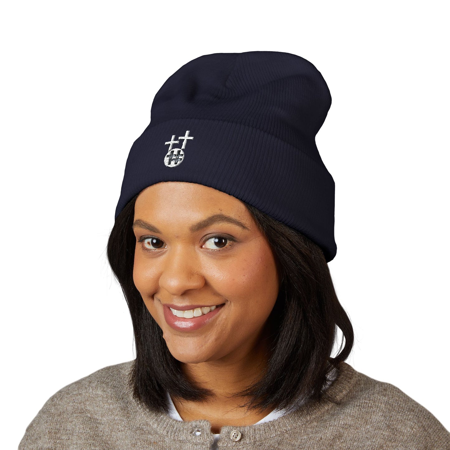 Calvary Cross Embroidered Cuffed Beanie with Unique Design, Cozy Winter Hat, Unisex Knit Cap, Perfect Gift for Him or Her, Trendy Beanie for Casual Wear