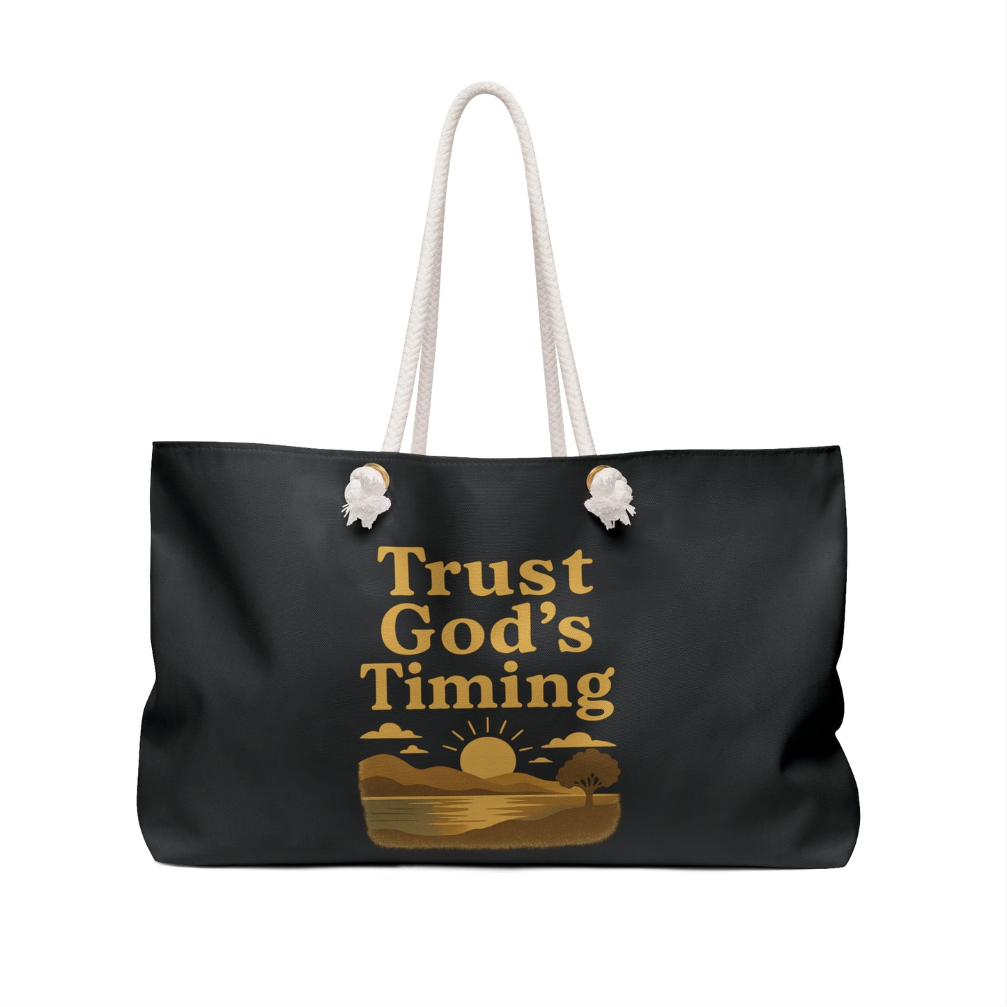 Stylish Weekender Bag - Trust God's Timing, Travel Tote, Beach Bag, Overnight Bag, Gift for Travelers