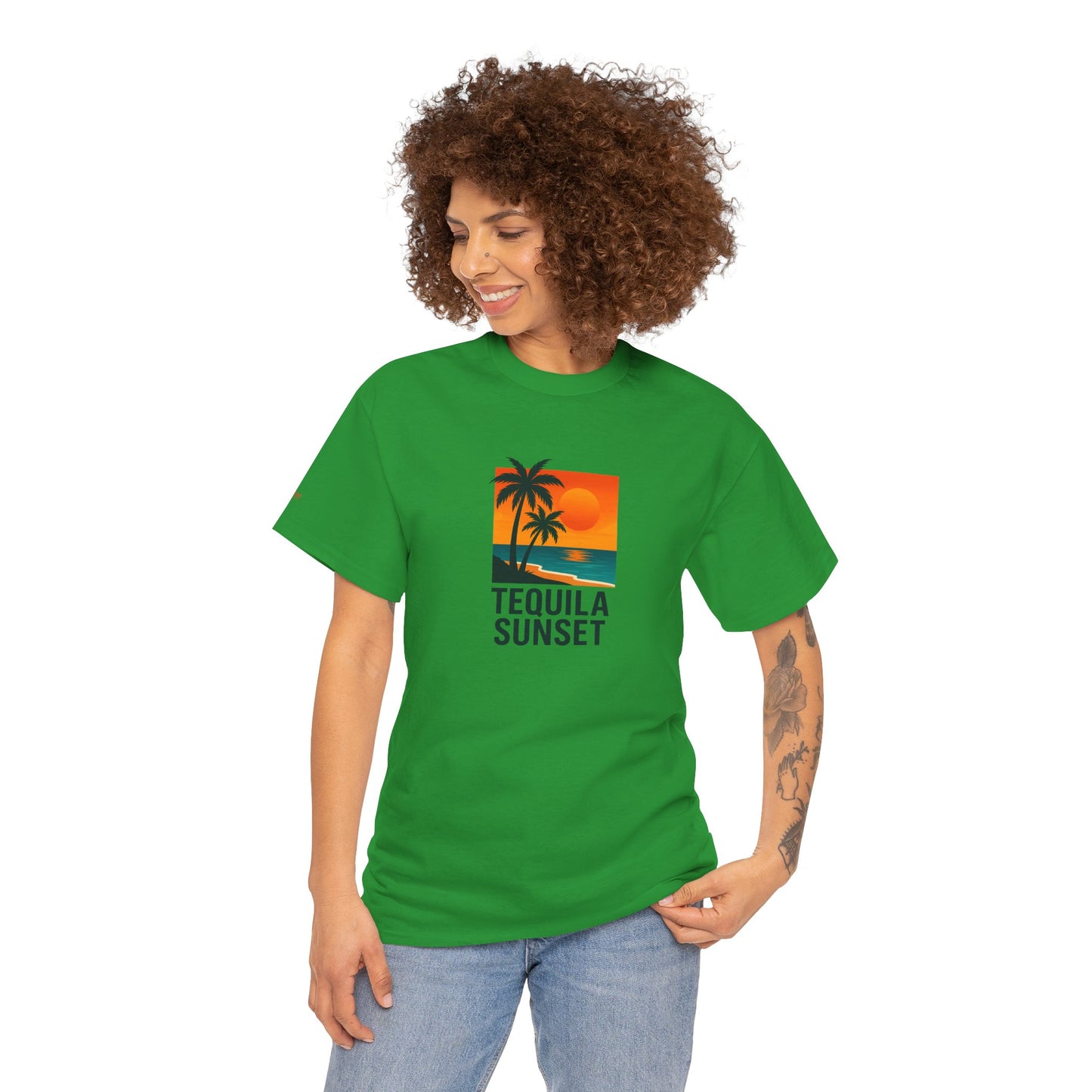 Tequila Sunset Unisex Heavy Cotton Tee | Beachwear, Vacation Shirt, Tropical Vibes