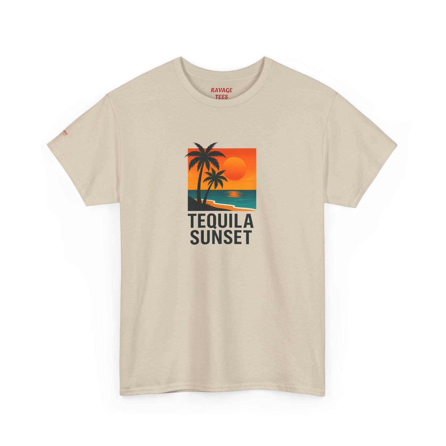 Tequila Sunset Unisex Heavy Cotton Tee | Beachwear, Vacation Shirt, Tropical Vibes