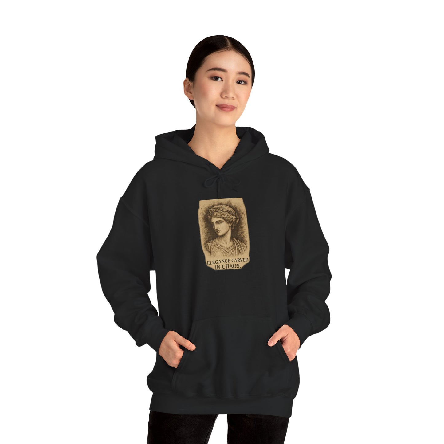 ELEGEANCE CARVED IN CHAOS Graphic Hoodie – Unisex Pullover Sweatshirt for Nature Lovers | Cozy Streetwear for Spring, Casual Wear & Eco-Friendly Gifts