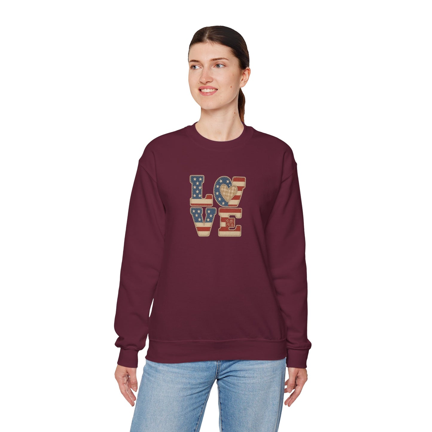 Patriotic Love Sweatshirt | Unisex Crewneck, Cozy Top for Celebrations, Gifts, Independence Day, Casual Style, Everyday Comfort