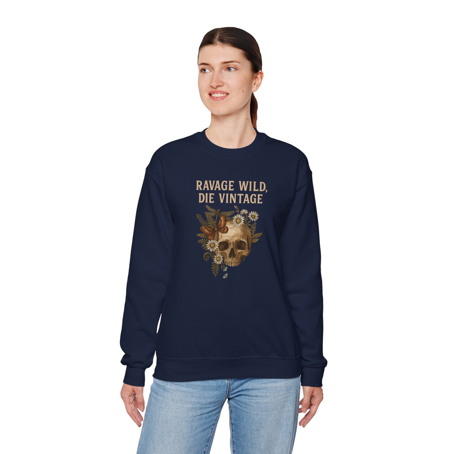 RAVAGE WILD DIE VINTAGE Unisex Crewneck Sweatshirt – Heavy Blend Pullover for Casual Wear | Cozy Streetwear Gift for Her, Feminist Fashion Statement
