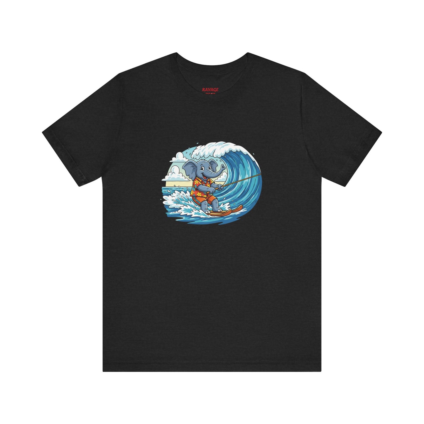 Surfing Elephant Unisex Tee, Beachwear, Cute Animal Shirt, Summer Vibe Tee, Gift for Nature Lovers, Casual Everyday Wear