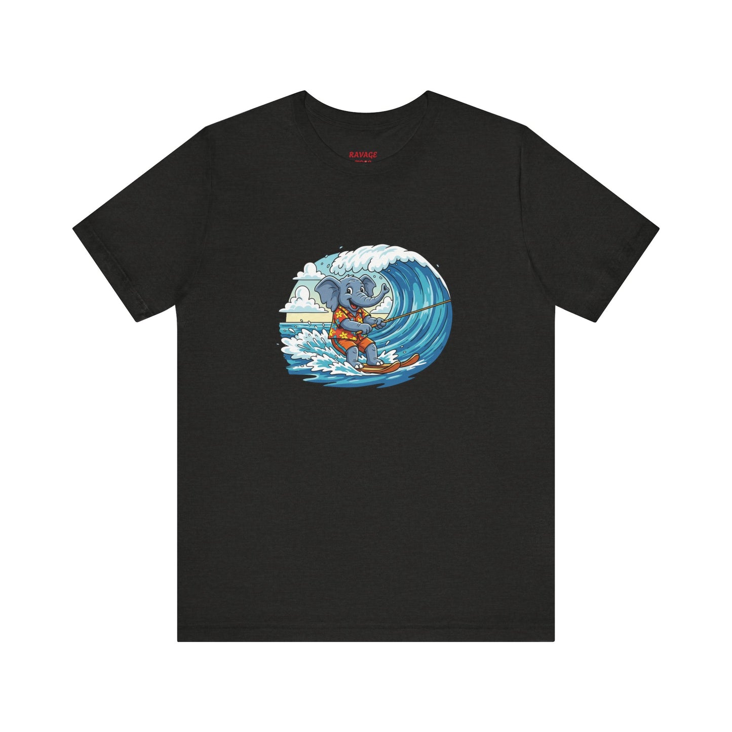 Surfing Elephant Unisex Tee, Beachwear, Cute Animal Shirt, Summer Vibe Tee, Gift for Nature Lovers, Casual Everyday Wear