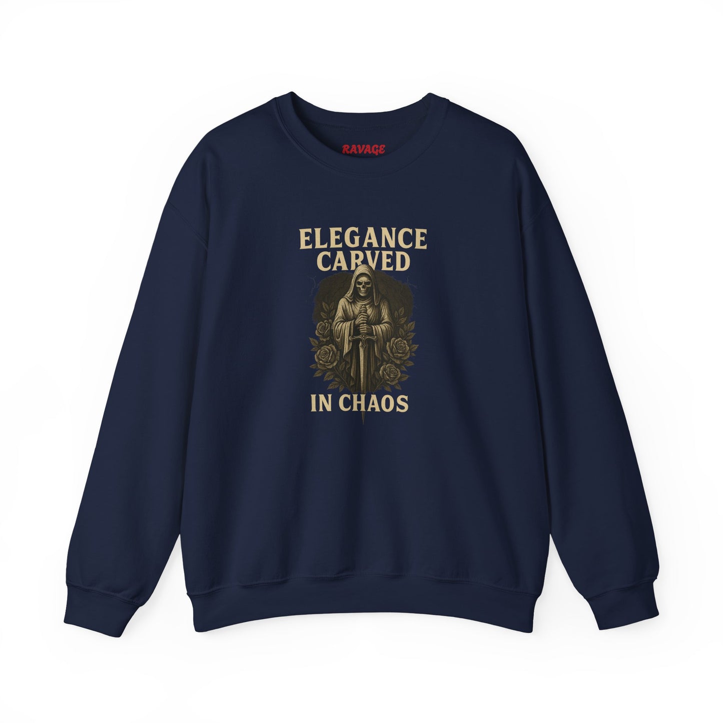 ELEGANCE CARVED IN CHAOS Unisex Crewneck Sweatshirt – Heavy Blend Pullover for Casual Wear | Cozy Streetwear Gift for Her, Feminist Fashion Statement