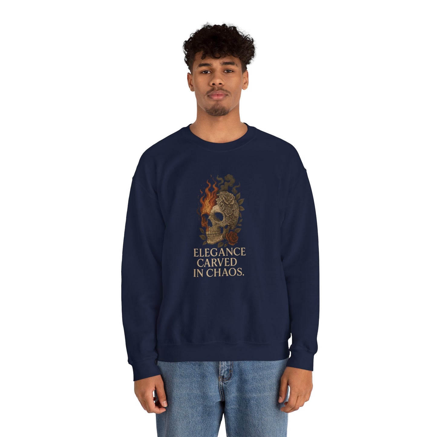ELEGANCE CARVED IN CHAOS Unisex Crewneck Sweatshirt – Heavy Blend Pullover for Casual Wear | Cozy Streetwear Gift for Her, Feminist Fashion Statement