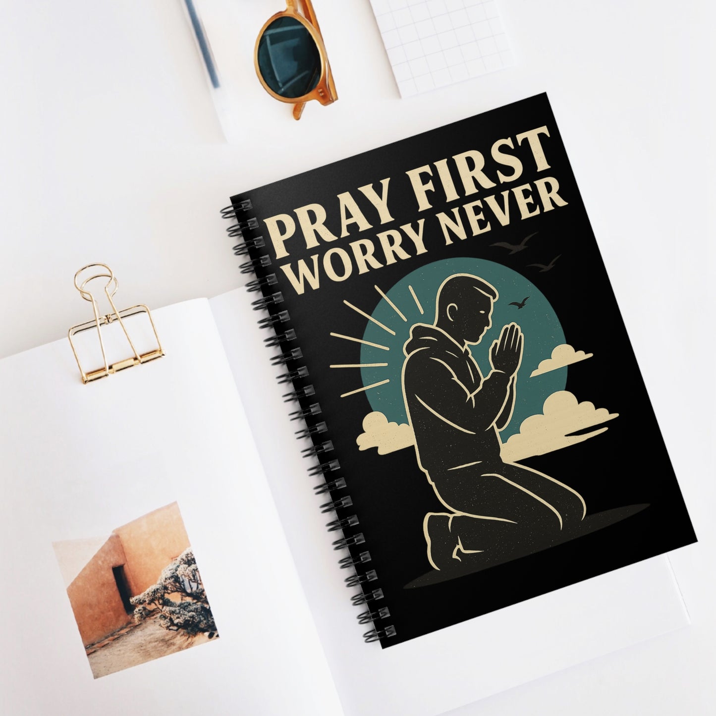 PRAY FIRST WORRY NEVER Inspirational Spiral Notebook - Pray First Worry Never, Prayer Journal, Sketchbook, Motivational Gift, Faith Notebook, Stationery