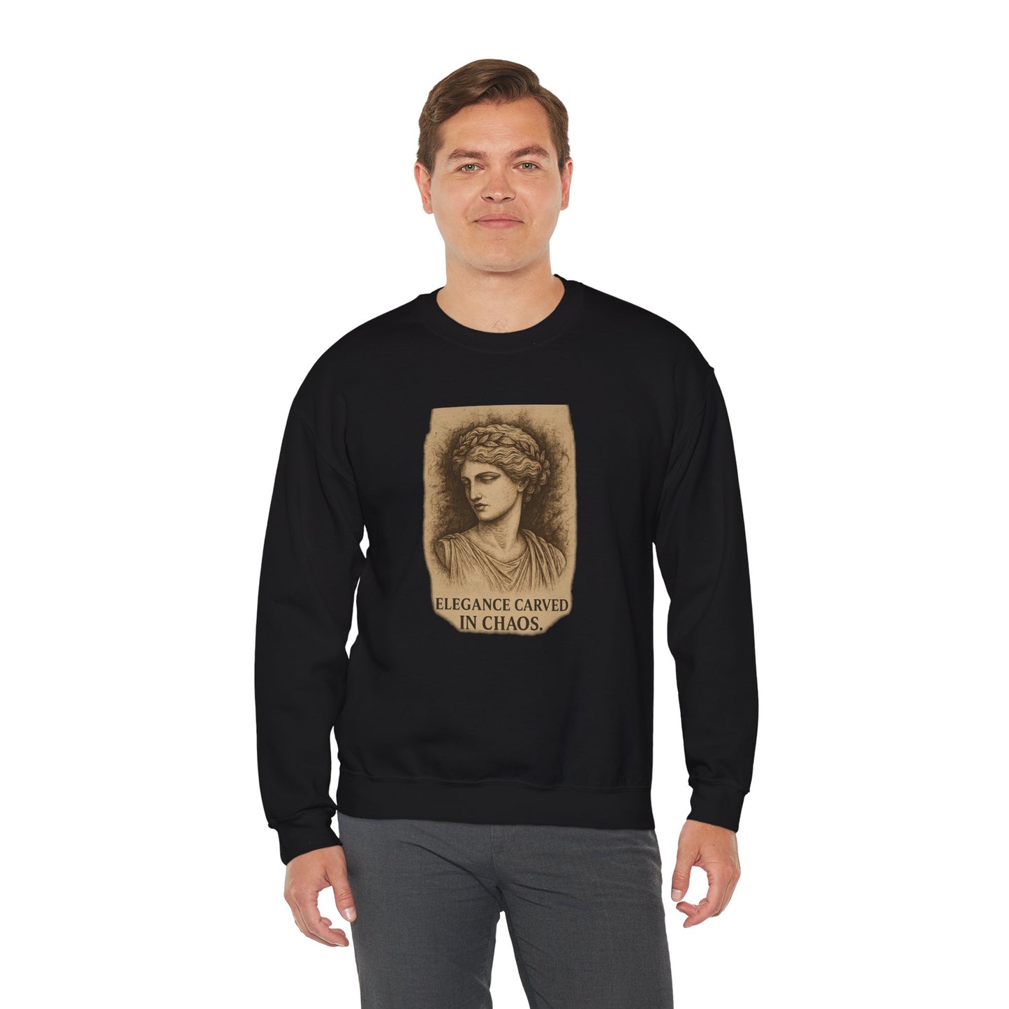 ELEGANCE CARVED IN CHAOS Unisex Crewneck Sweatshirt – Heavy Blend Pullover for Casual Wear | Cozy Streetwear Gift for Her, Feminist Fashion Statement