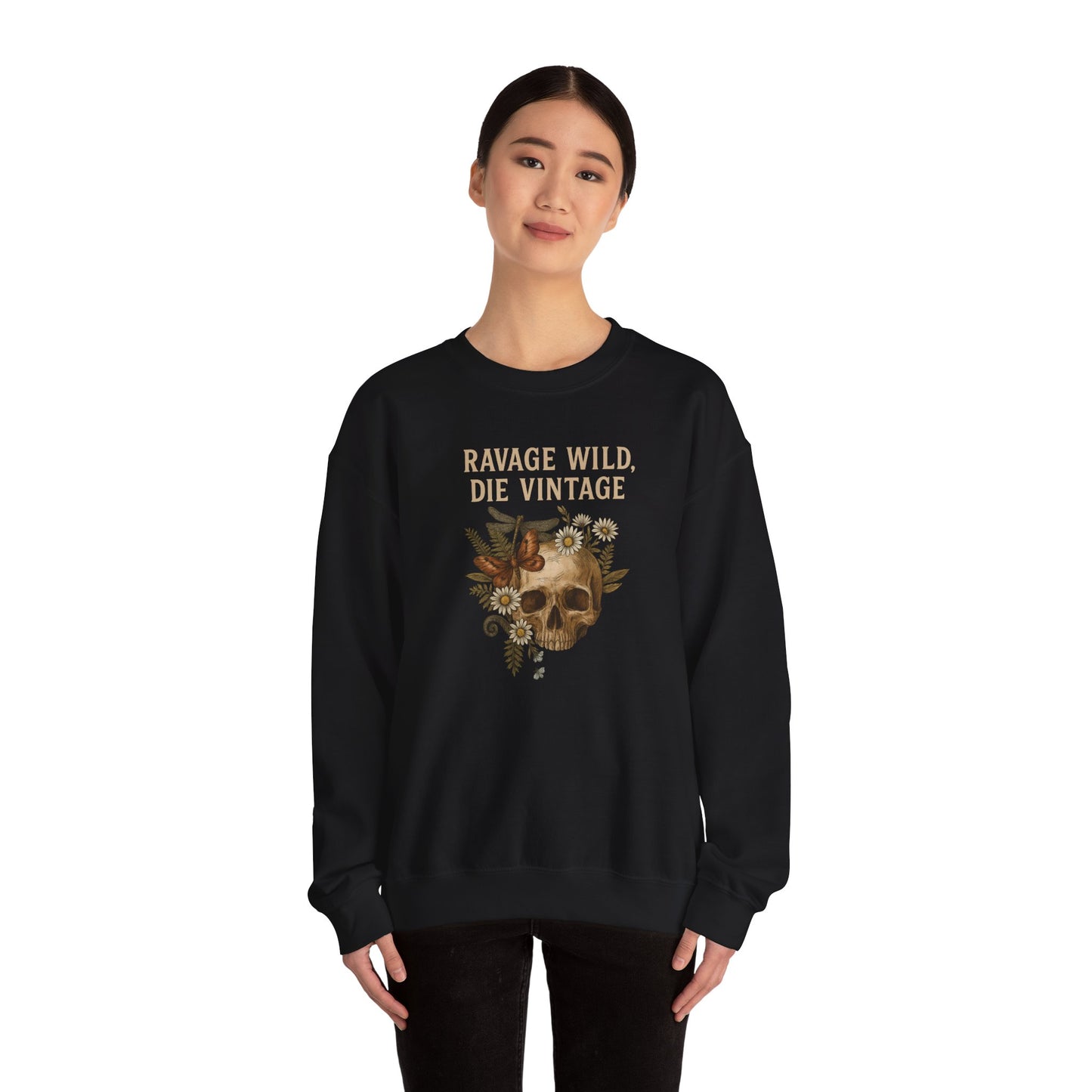 RAVAGE WILD DIE VINTAGE Unisex Crewneck Sweatshirt – Heavy Blend Pullover for Casual Wear | Cozy Streetwear Gift for Her, Feminist Fashion Statement
