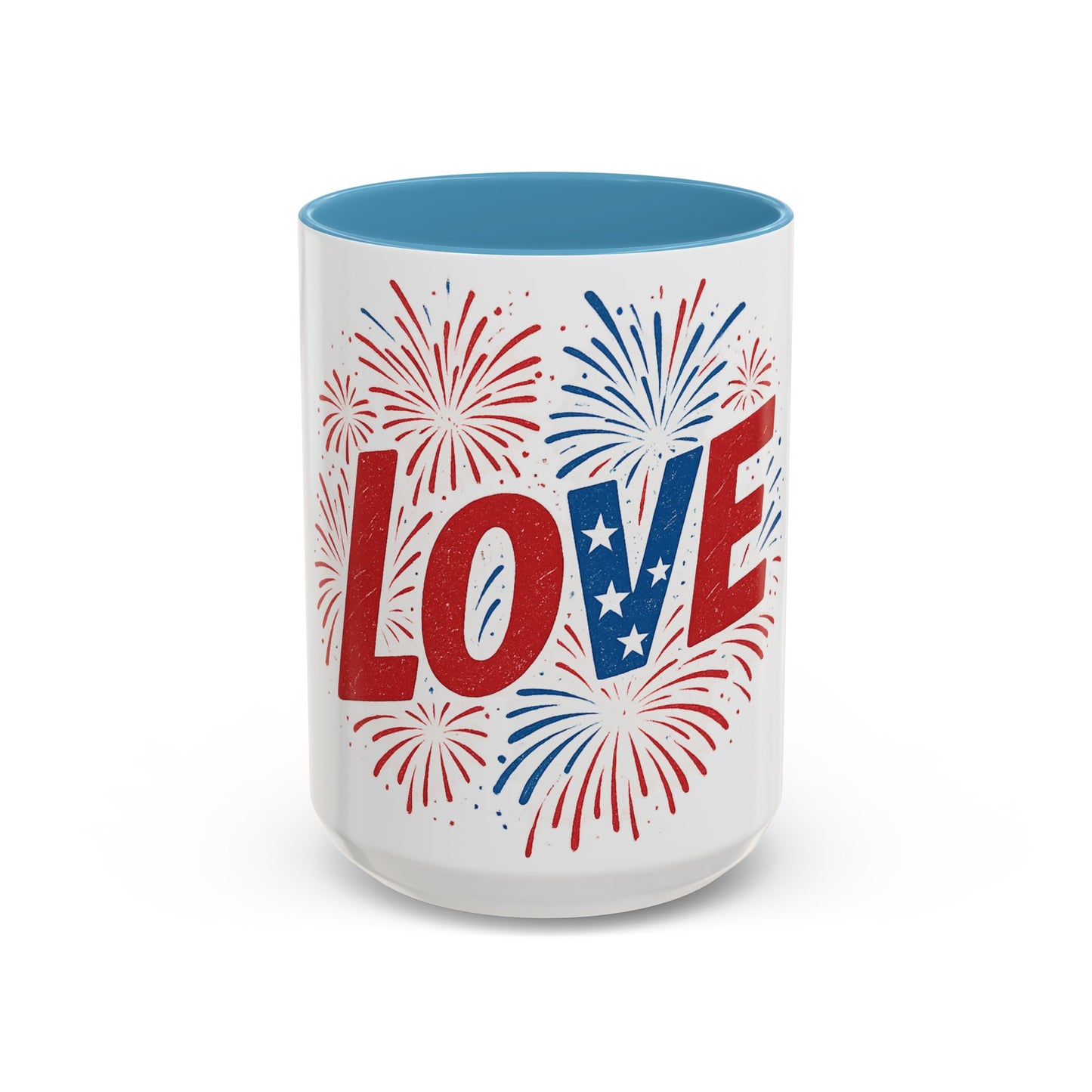 Patriotic Love Coffee Mug for Independence Day, Love Mug, Fireworks Gift, Holiday Drinkware, Celebration Cup