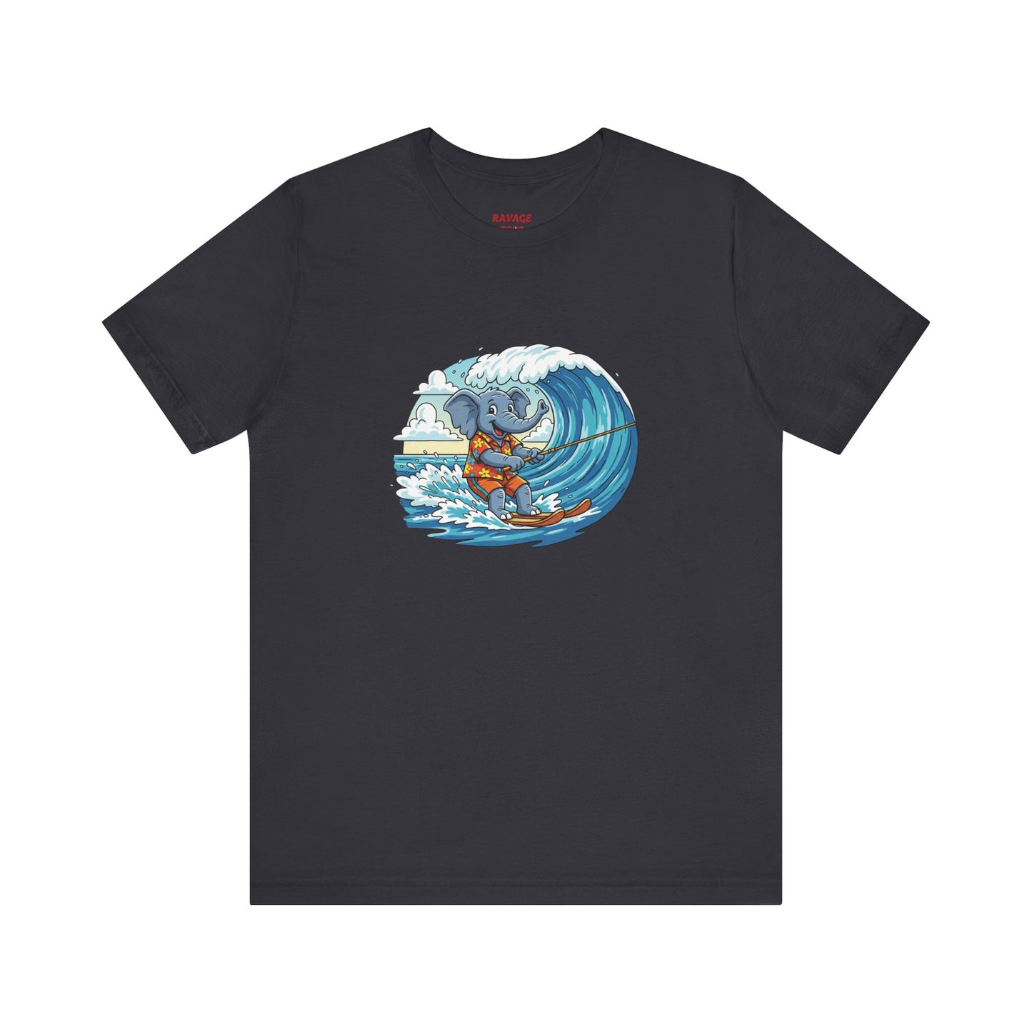Surfing Elephant Unisex Tee, Beachwear, Cute Animal Shirt, Summer Vibe Tee, Gift for Nature Lovers, Casual Everyday Wear