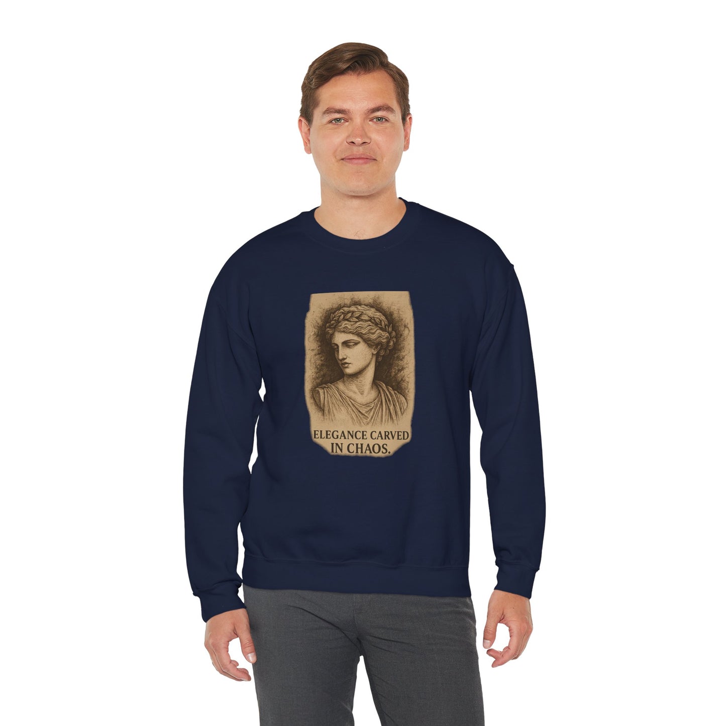 ELEGANCE CARVED IN CHAOS Unisex Crewneck Sweatshirt – Heavy Blend Pullover for Casual Wear | Cozy Streetwear Gift for Her, Feminist Fashion Statement