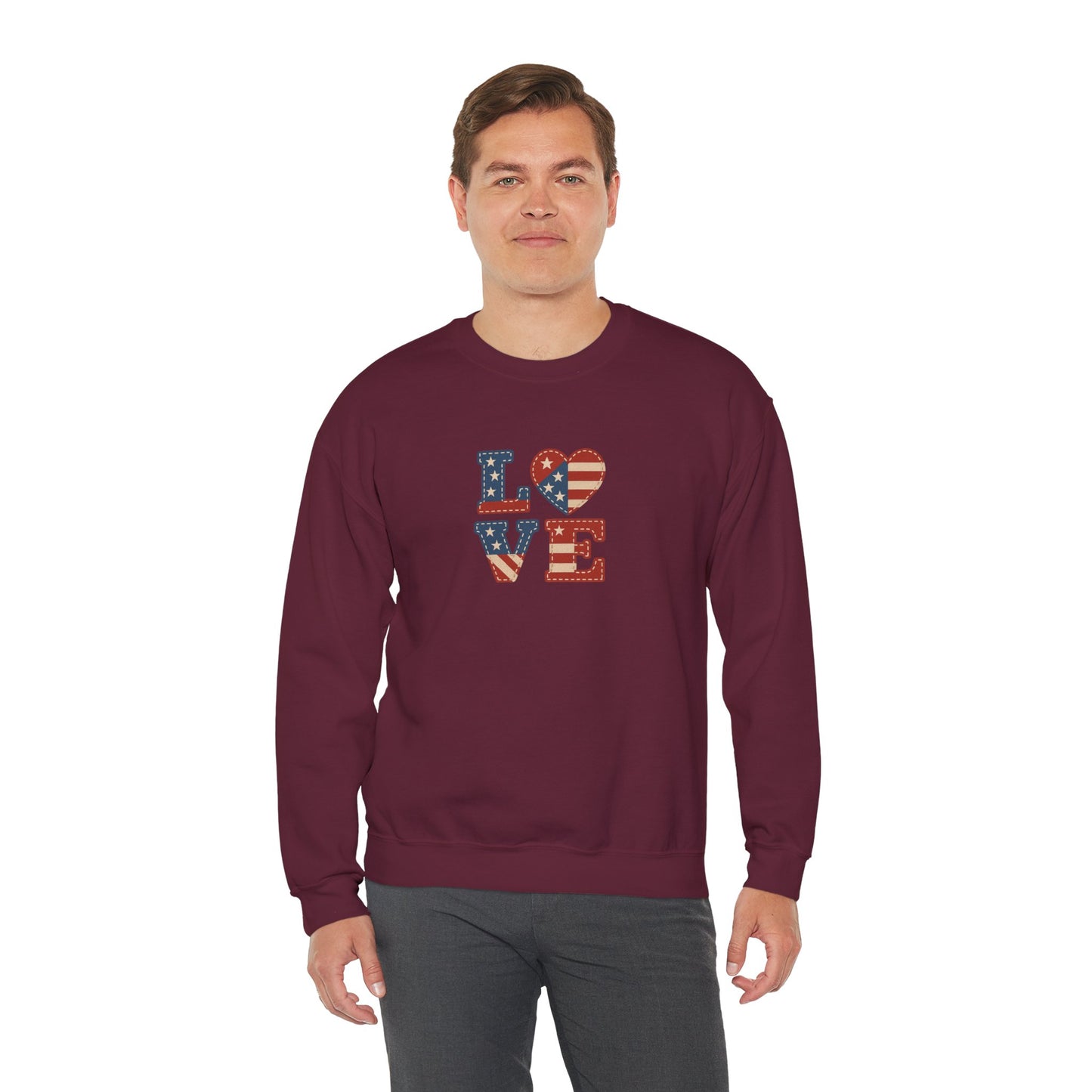 Patriotic Love Sweatshirt | Unisex Crewneck, Cozy Top for Celebrations, Gifts, Independence Day, Casual Style, Everyday Comfort