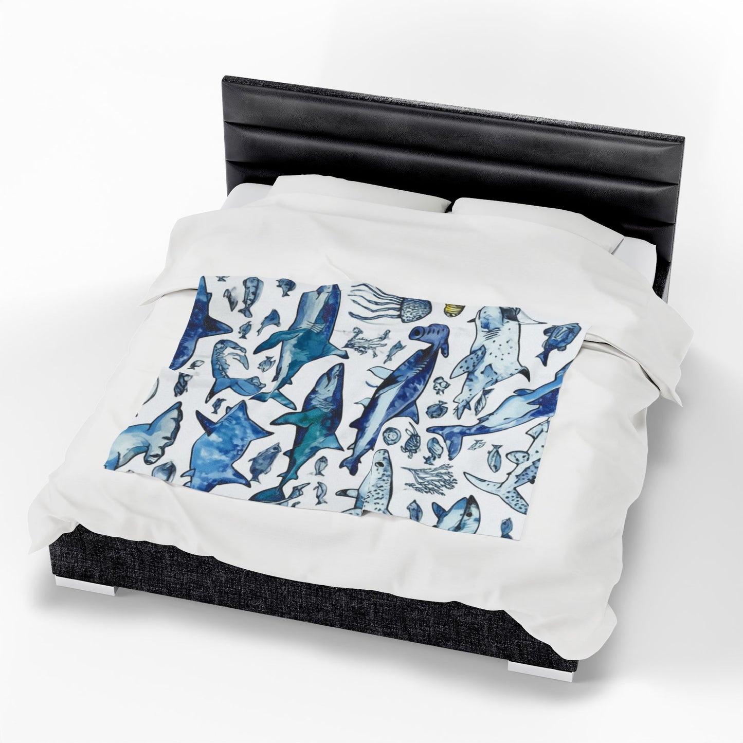 Ocean Themed Velveteen Plush Blanket | Shark Design Blanket, Cozy Home Decor, Gift for Beach Lovers, Nautical Room Accent, Birthday Gift