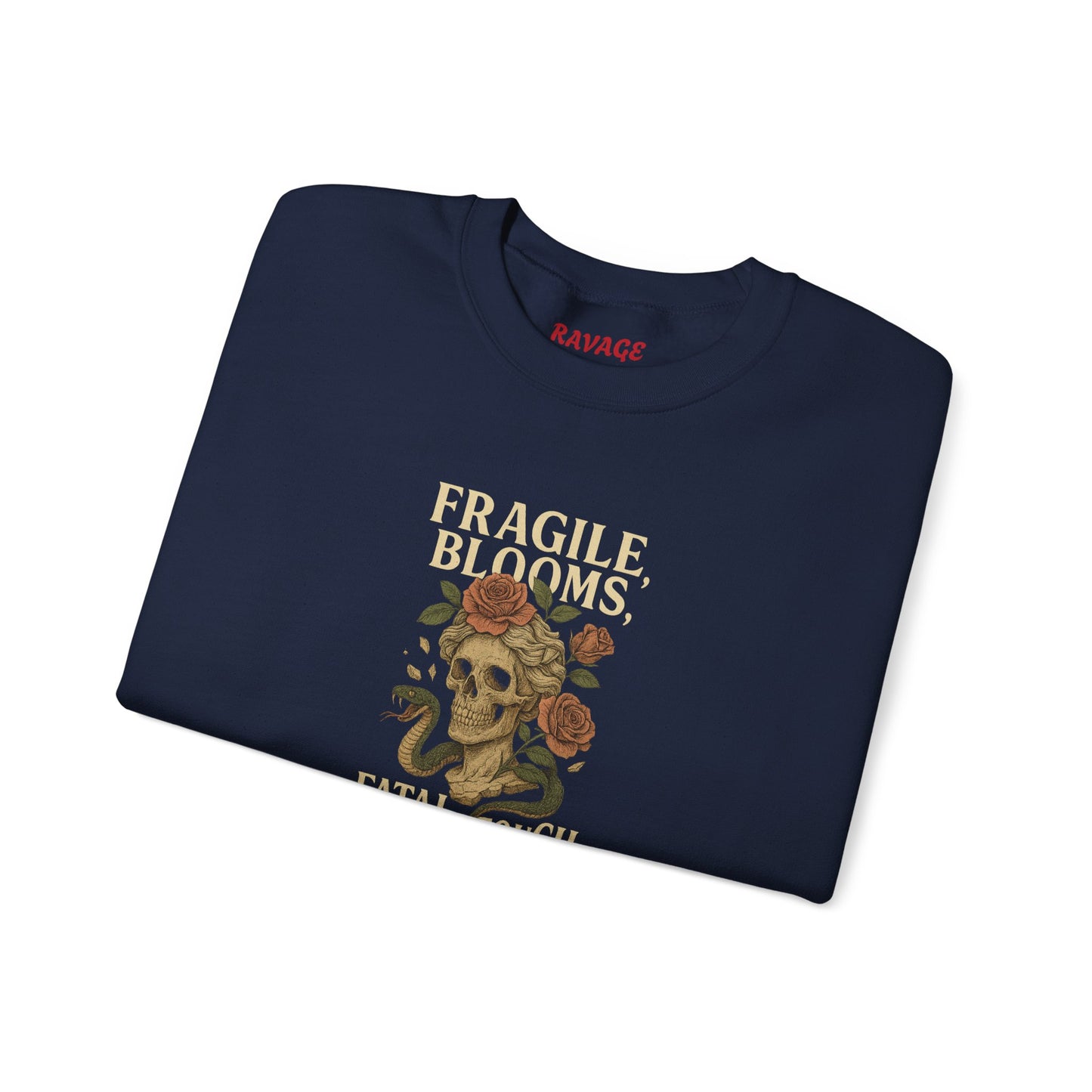 FRAGILE BLOOMS FATAL TOUCH Unisex Crewneck Sweatshirt – Heavy Blend Pullover for Casual Wear | Cozy Streetwear Gift for Her, Feminist Fashion Statement