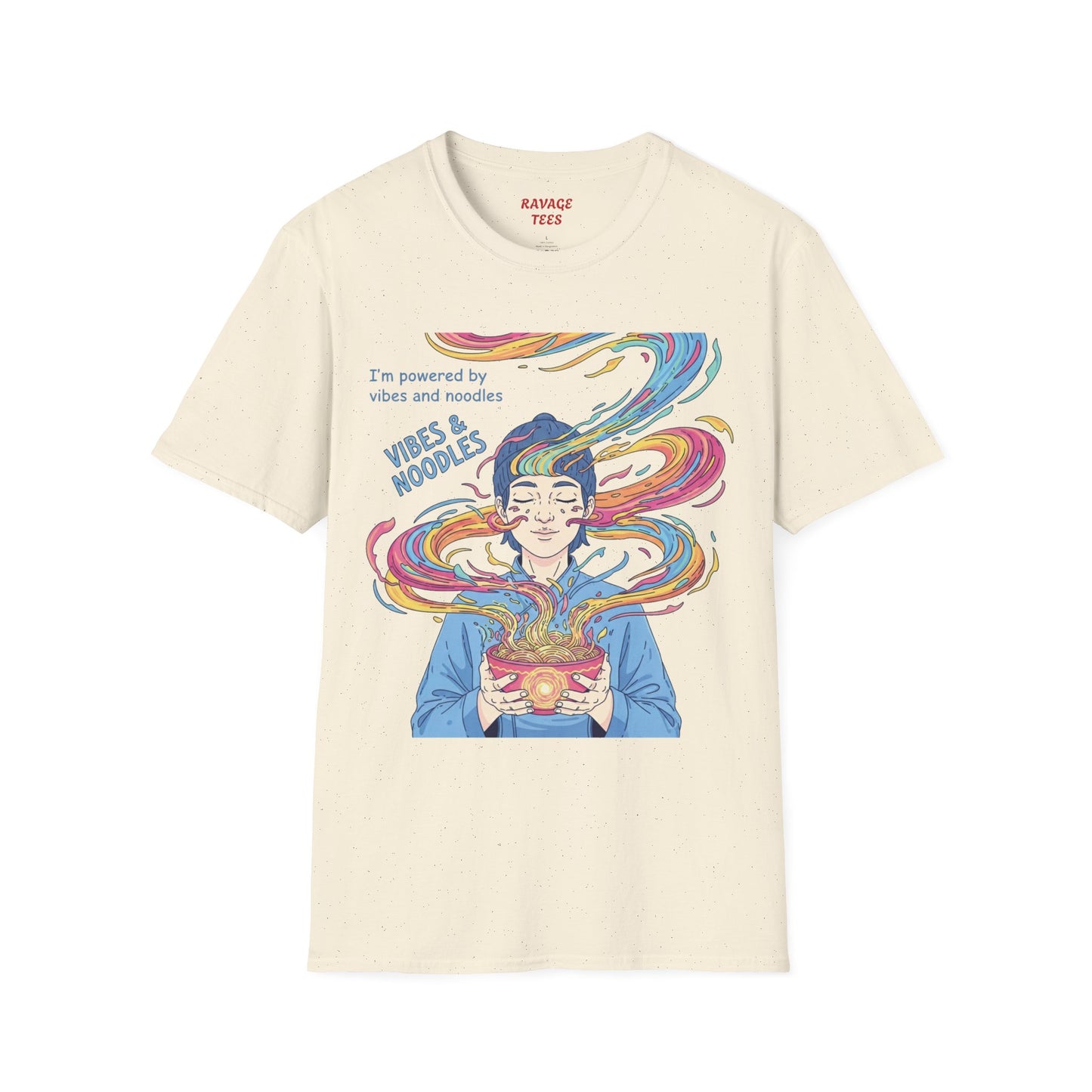 Vibes and Noodles Graphic Tee – Unisex Softstyle T-Shirt, Fun Quirky Apparel, Gift for Food Lovers, Casual Everyday Wear