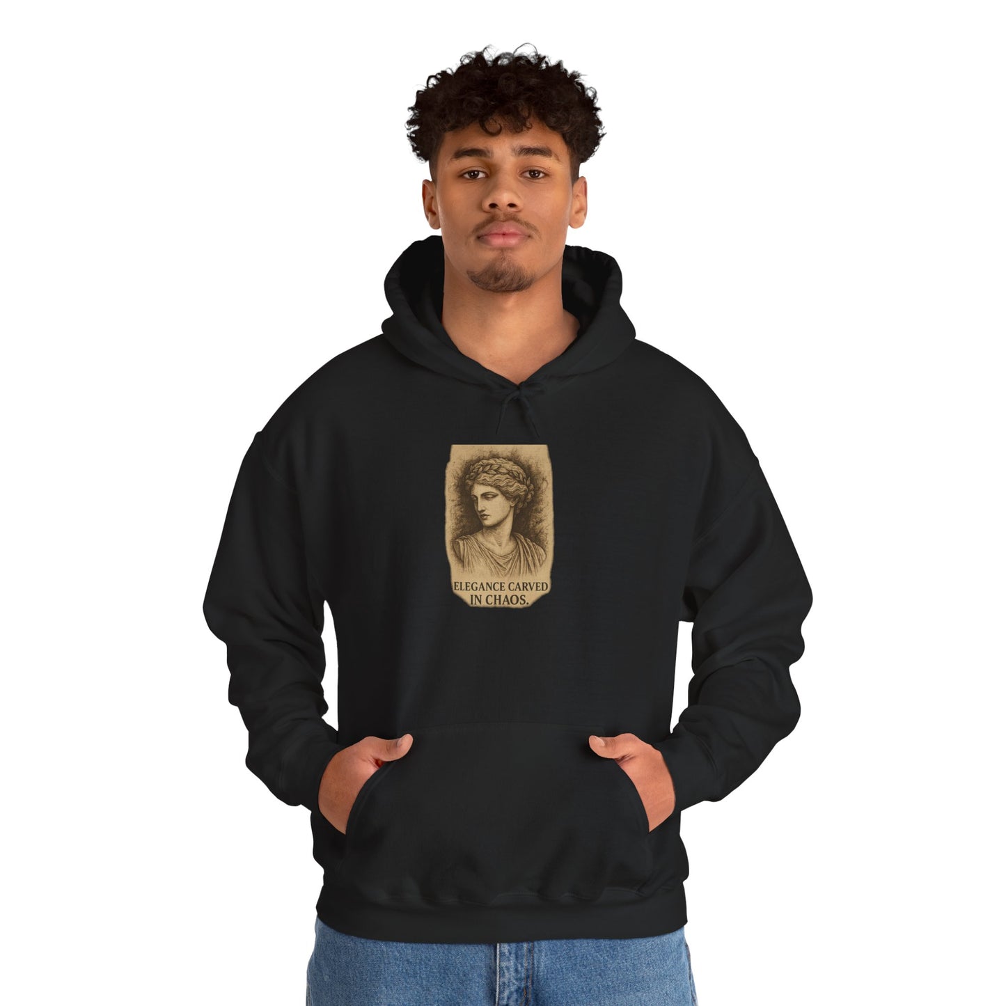 ELEGEANCE CARVED IN CHAOS Graphic Hoodie – Unisex Pullover Sweatshirt for Nature Lovers | Cozy Streetwear for Spring, Casual Wear & Eco-Friendly Gifts