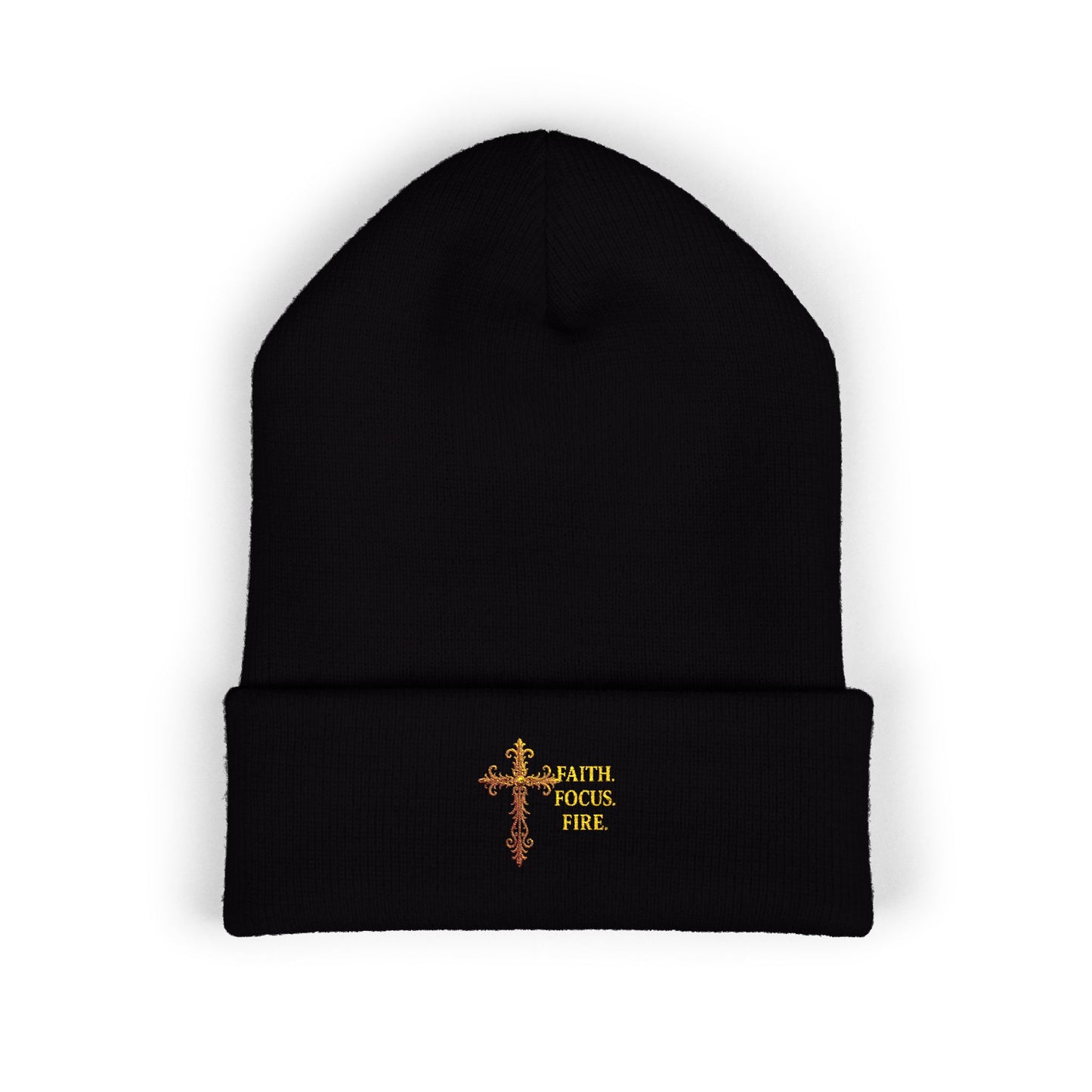 Classic Cuffed Beanie with Embroidered Cross Design - Cozy Gift for Winter, Religious Wear, Fashion Accessory, Holiday Beanie