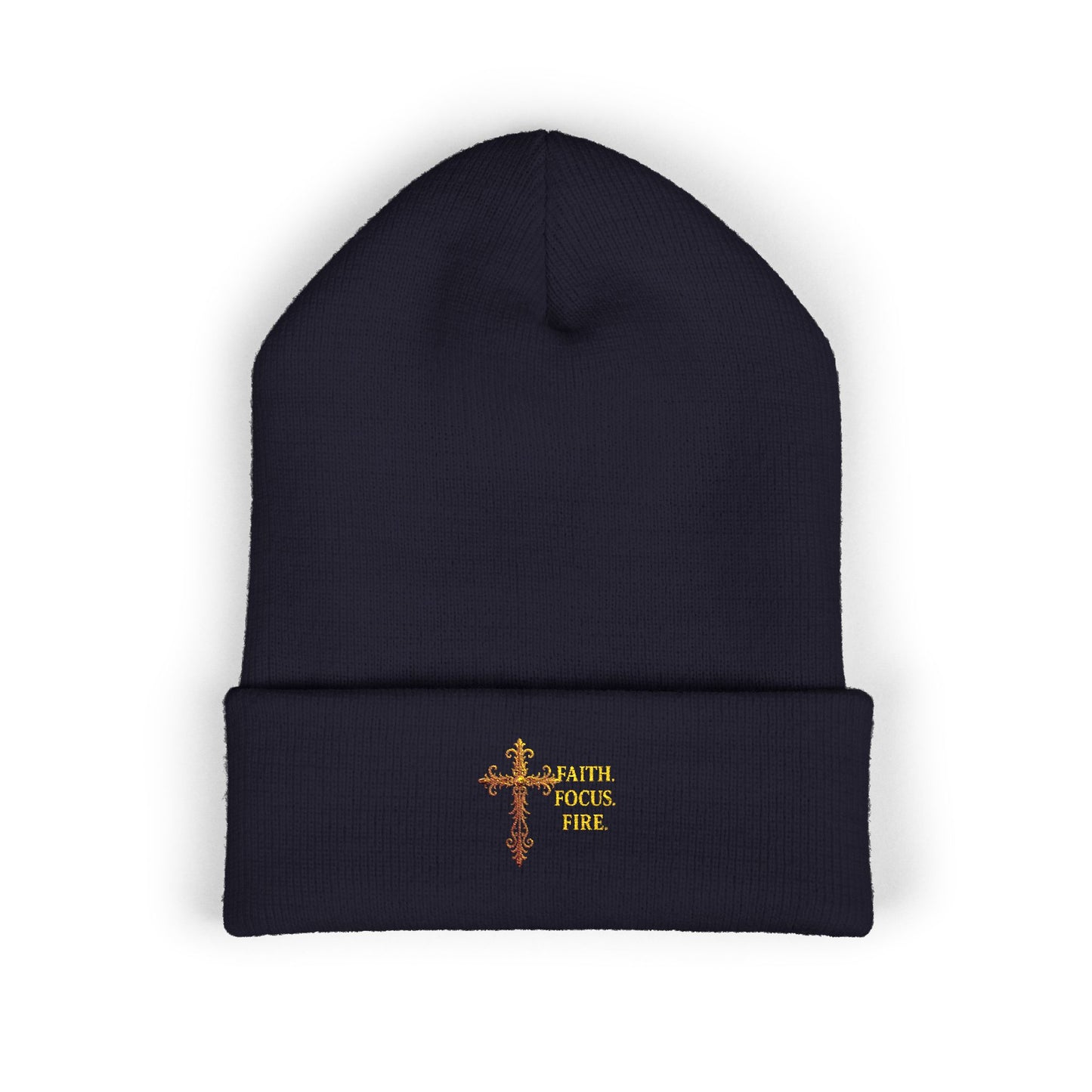 Classic Cuffed Beanie with Embroidered Cross Design - Cozy Gift for Winter, Religious Wear, Fashion Accessory, Holiday Beanie
