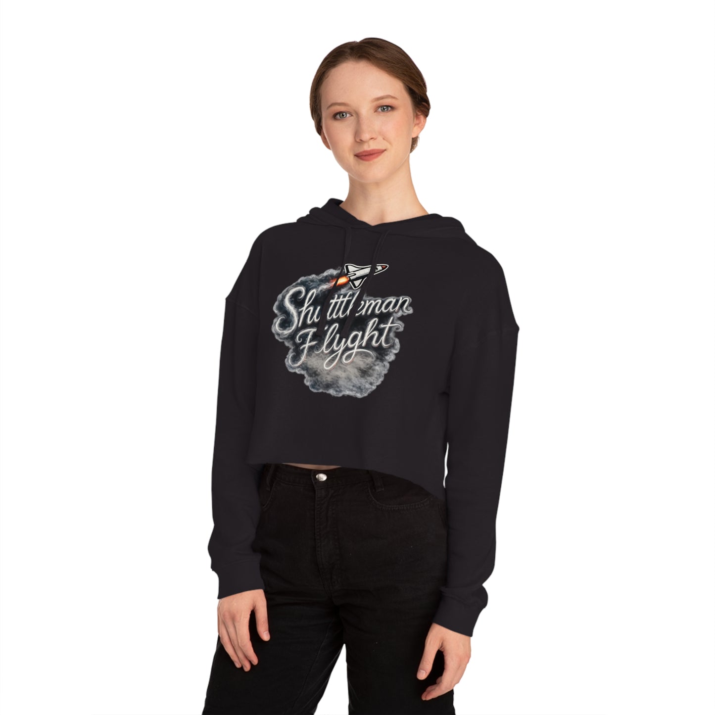 Cropped Hoodie - "Shuttleman Flight" Rocket Graphic