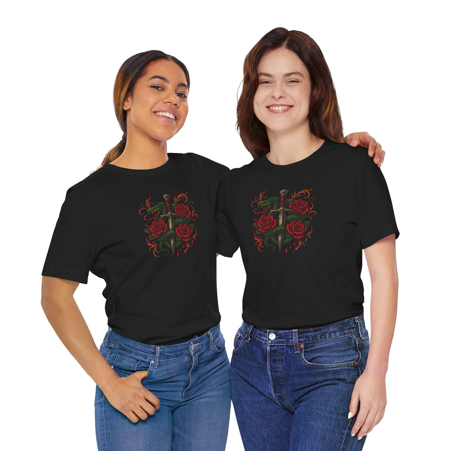 Edgy Rose Design Tee, Casual Wear, Gift for Music Lovers, Streetwear, Graphic Shirt, Vintage Style
