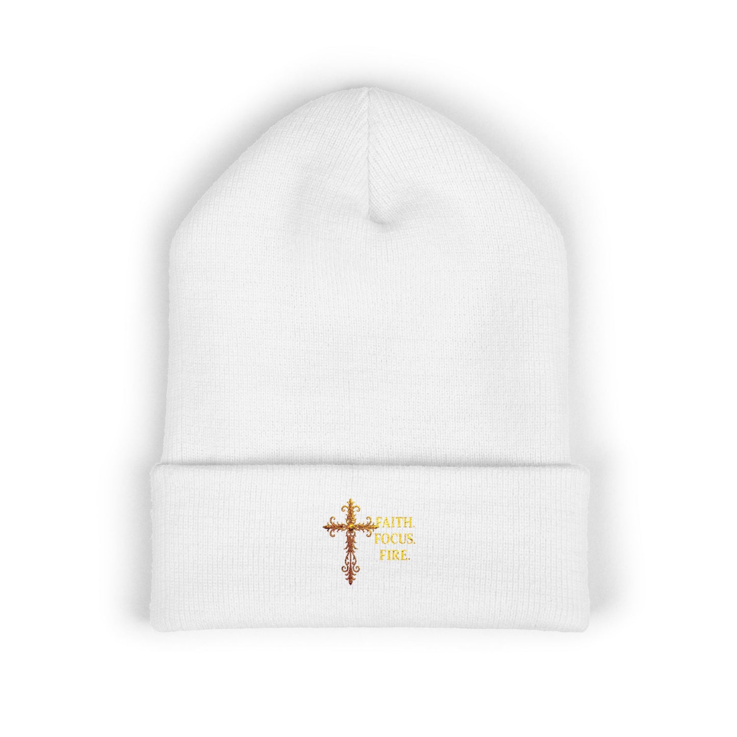 Classic Cuffed Beanie with Embroidered Cross Design - Cozy Gift for Winter, Religious Wear, Fashion Accessory, Holiday Beanie