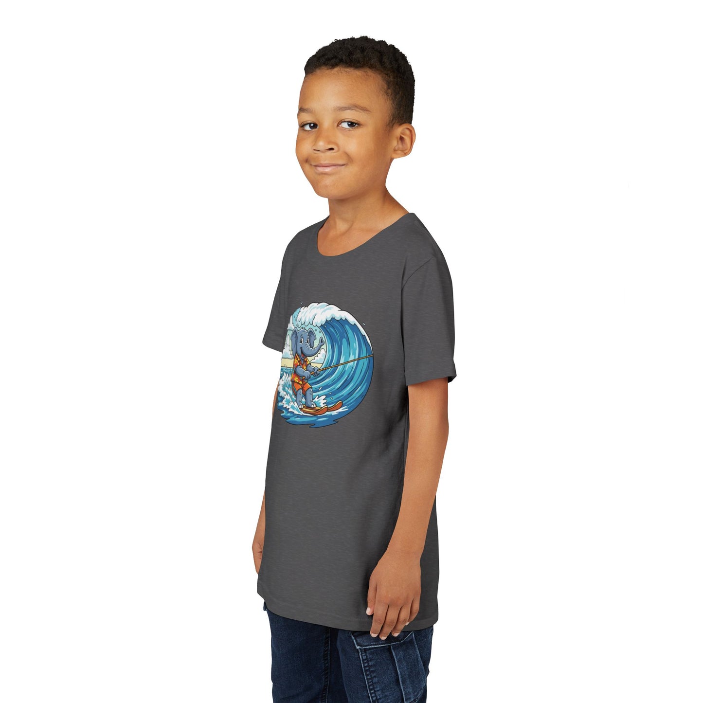 Youth Tee - Elephant Skiing Tee for Kids, Birthday Present, Animal Lovers Shirt, Playful Kids Shirt