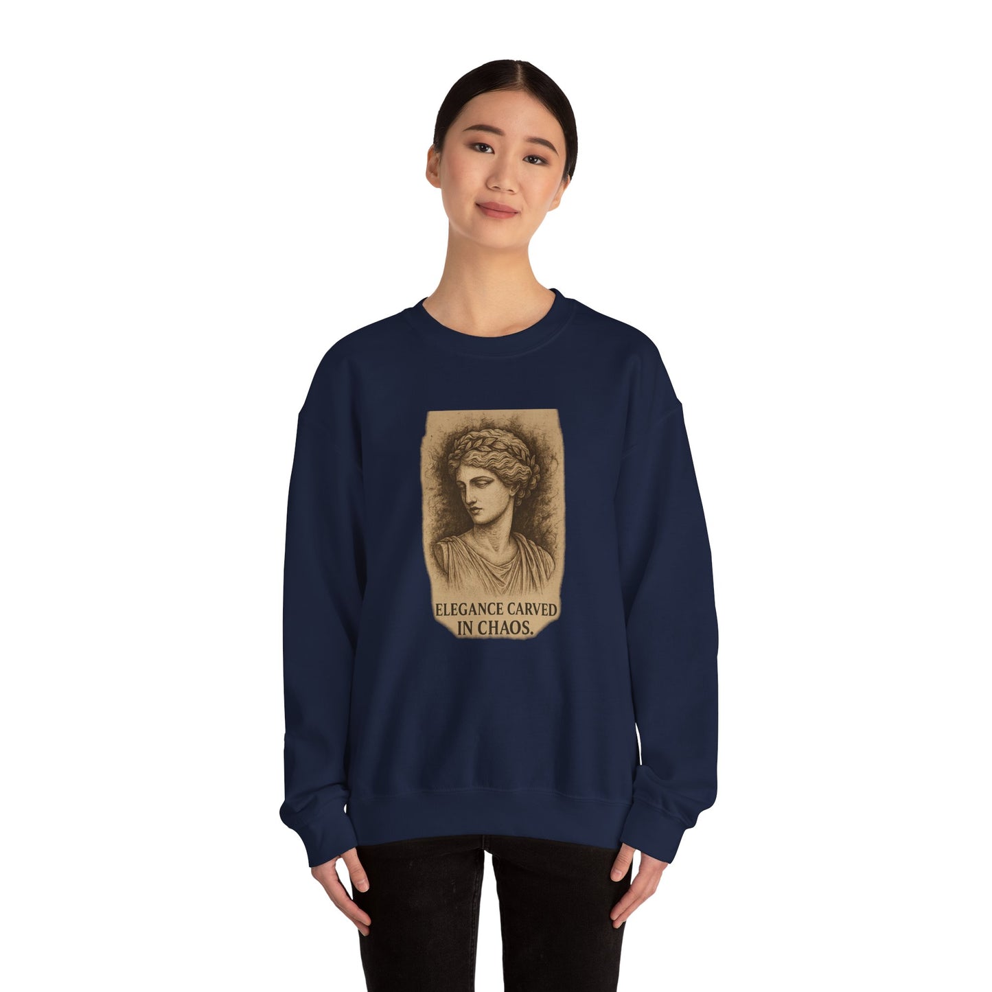 ELEGANCE CARVED IN CHAOS Unisex Crewneck Sweatshirt – Heavy Blend Pullover for Casual Wear | Cozy Streetwear Gift for Her, Feminist Fashion Statement