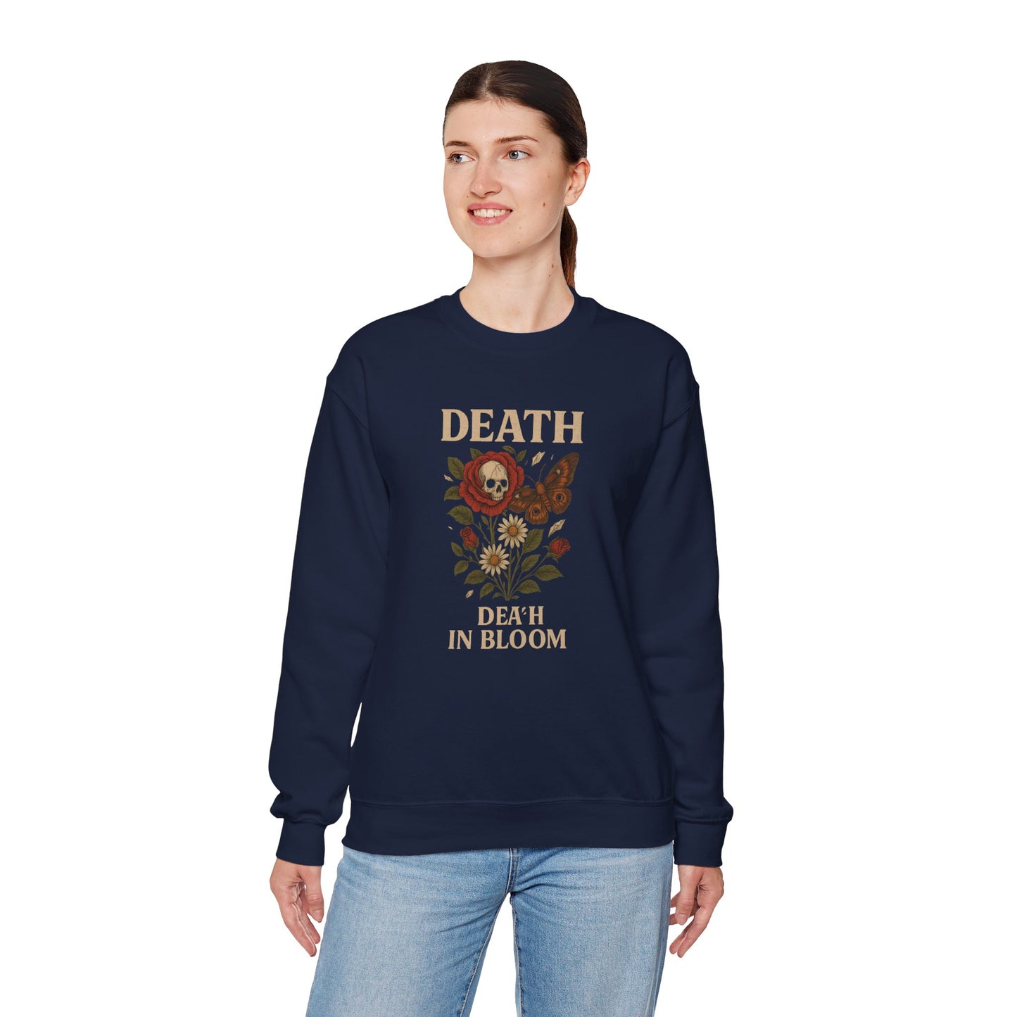 DEATH IN BLOOM Unisex Crewneck Sweatshirt – Heavy Blend Pullover for Casual Wear | Cozy Streetwear Gift for Her, Feminist Fashion Statement