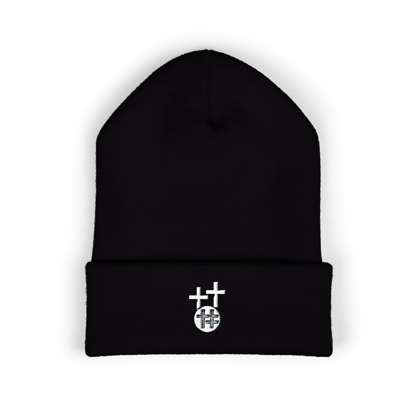 Calvary Cross Embroidered Cuffed Beanie with Unique Design, Cozy Winter Hat, Unisex Knit Cap, Perfect Gift for Him or Her, Trendy Beanie for Casual Wear
