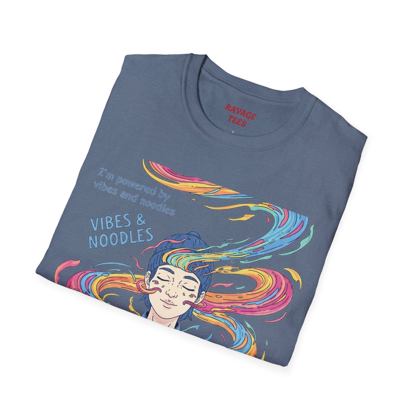 Vibes and Noodles Graphic Tee – Unisex Softstyle T-Shirt, Fun Quirky Apparel, Gift for Food Lovers, Casual Everyday Wear