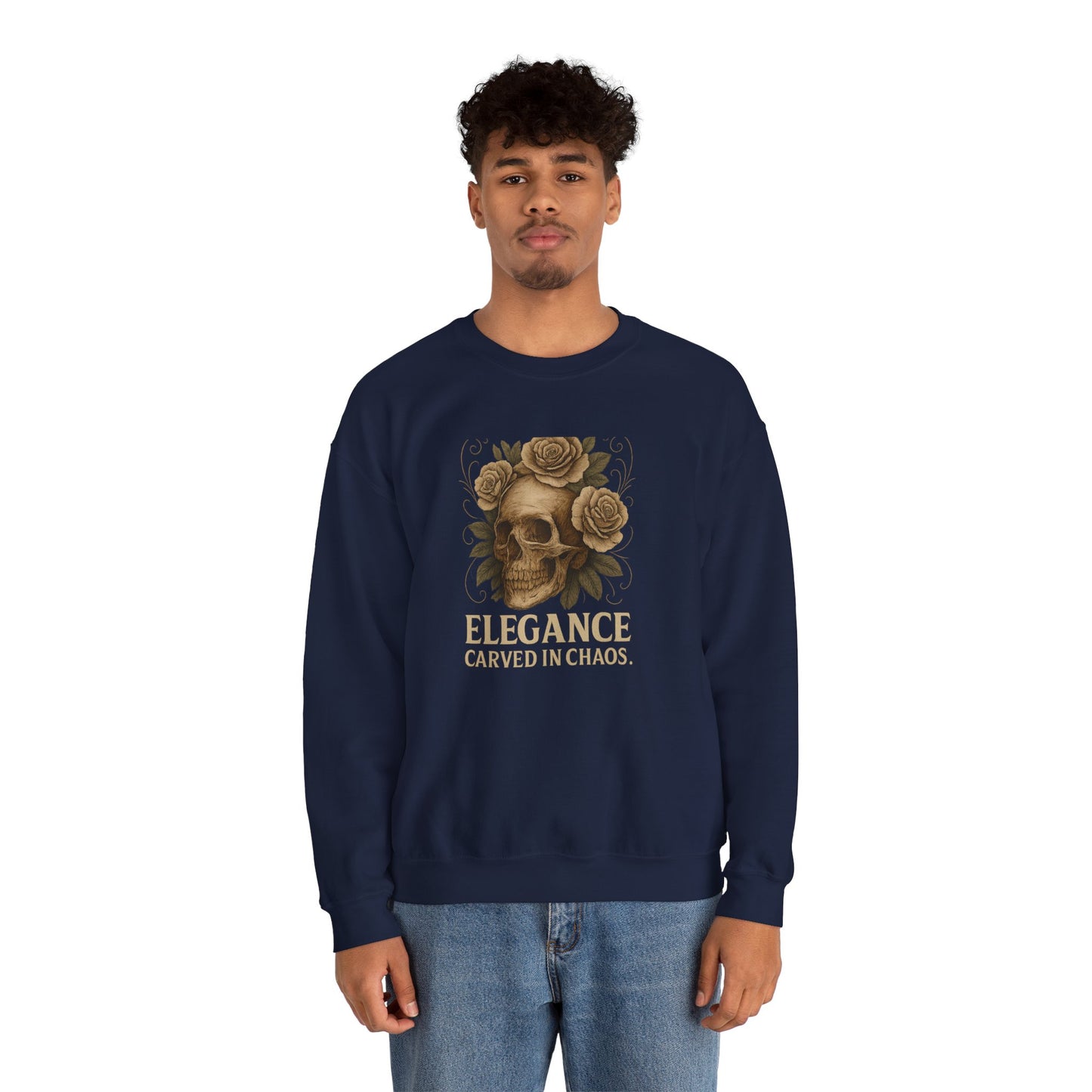 ELEGANCE CARVED IN CHAOS Unisex Crewneck Sweatshirt – Heavy Blend Pullover for Casual Wear | Cozy Streetwear Gift for Her, Feminist Fashion Statement