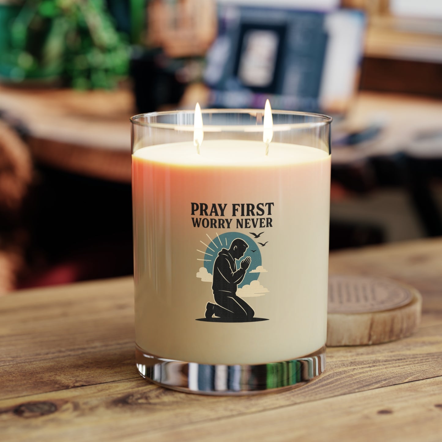 PRAY FIRST WORRY NEVER Scented Candle with Inspiring Quote - Pray First Worry Never, Relaxation Gift, Home Decor, Mindfulness, Self-Care, Aromatherapy