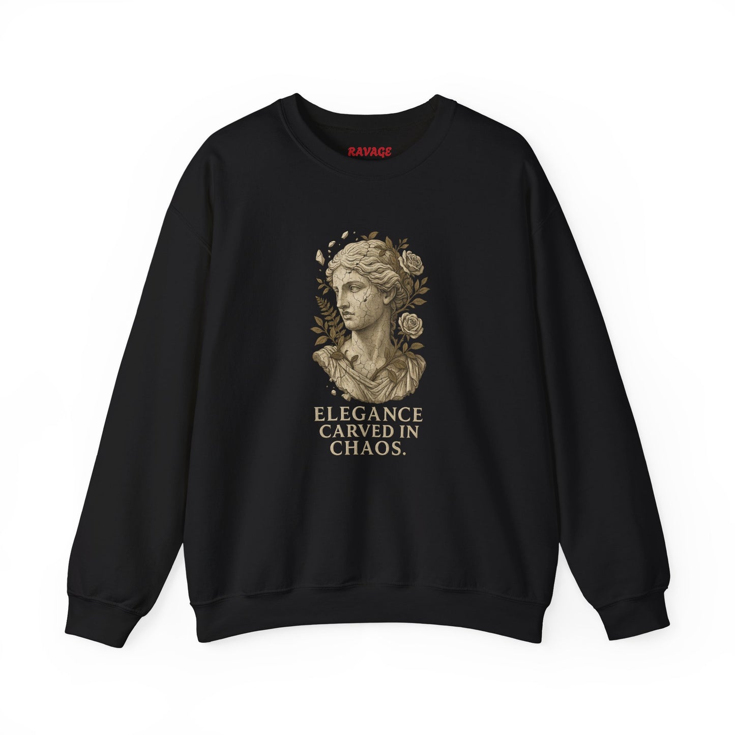 ELEGANCE CARVED IN CHAOS Unisex Crewneck Sweatshirt – Heavy Blend Pullover for Casual Wear | Cozy Streetwear Gift for Her, Feminist Fashion Statement