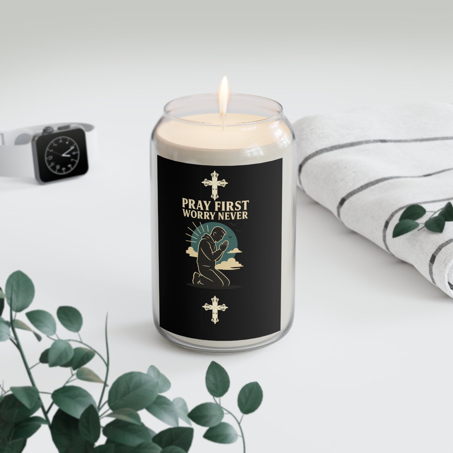 Pray First Worry Never Soy Candle, Aromatherapy Relaxation, Gift for Spiritual Moments, Home Decor, Oil Infused, Mindfulness