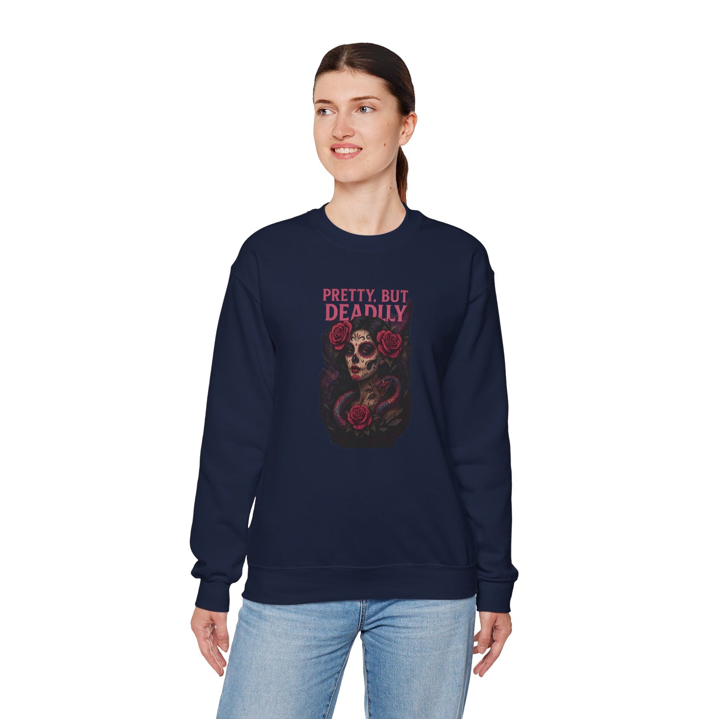 PRETTY BUT DEADLY Unisex Crewneck Sweatshirt – Heavy Blend Pullover for Casual Wear | Cozy Streetwear Gift for Her, Feminist Fashion Statement