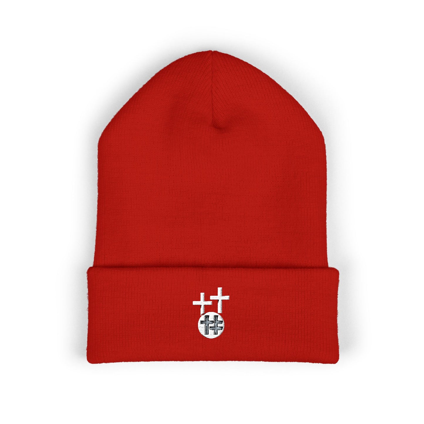 Calvary Cross Embroidered Cuffed Beanie with Unique Design, Cozy Winter Hat, Unisex Knit Cap, Perfect Gift for Him or Her, Trendy Beanie for Casual Wear