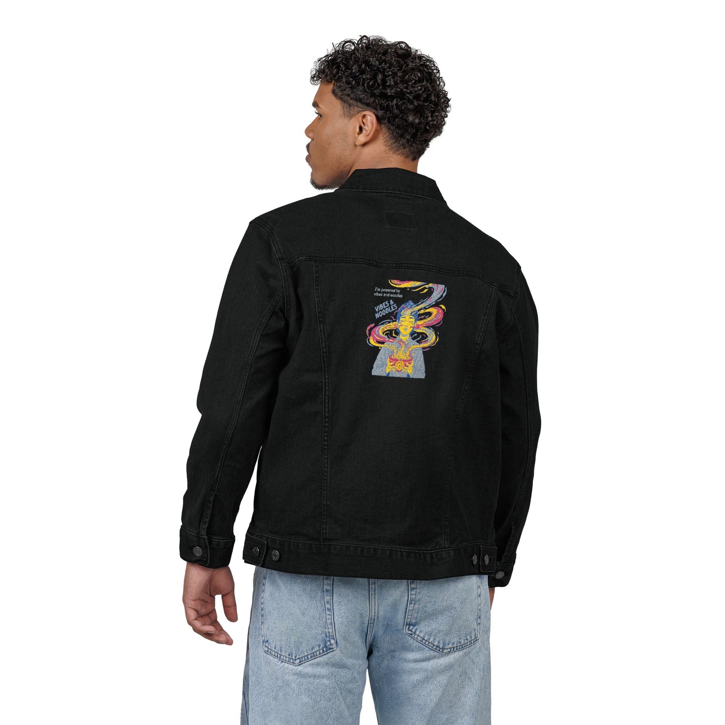 Embroidered Vibes & Noodles Unisex Denim Jacket by Ravage Tees | Premium Streetwear Fashion