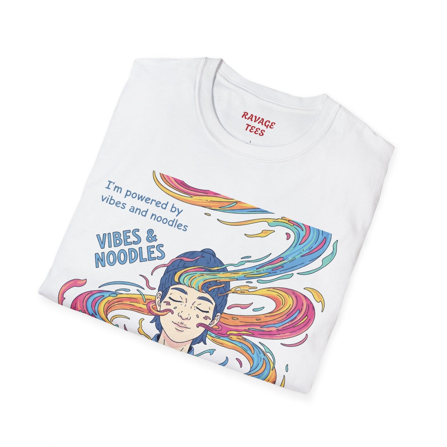 Vibes and Noodles Graphic Tee – Unisex Softstyle T-Shirt, Fun Quirky Apparel, Gift for Food Lovers, Casual Everyday Wear
