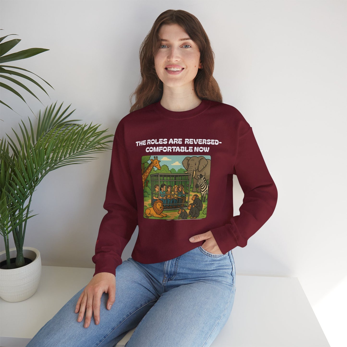 Reversal of Roles-Fun Animal Crewneck Sweatshirt, Unisex Sweatshirt