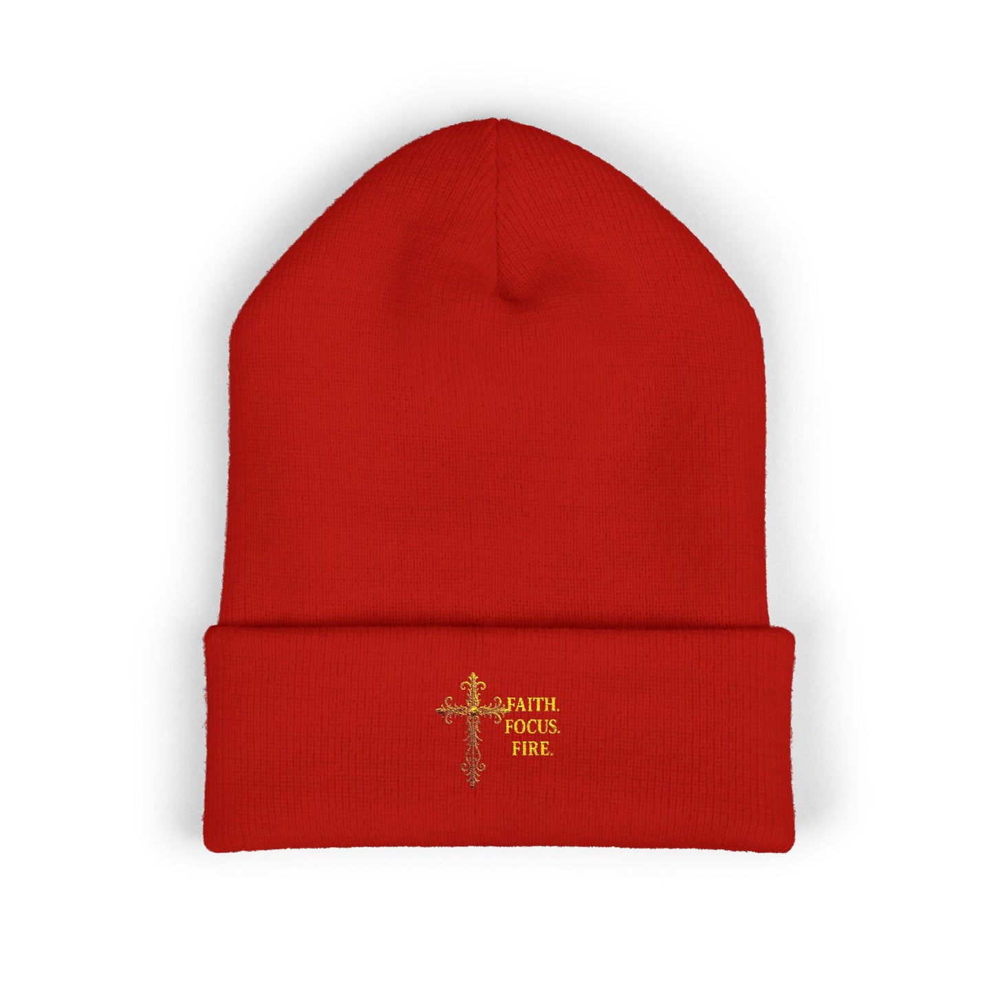 Classic Cuffed Beanie with Embroidered Cross Design - Cozy Gift for Winter, Religious Wear, Fashion Accessory, Holiday Beanie