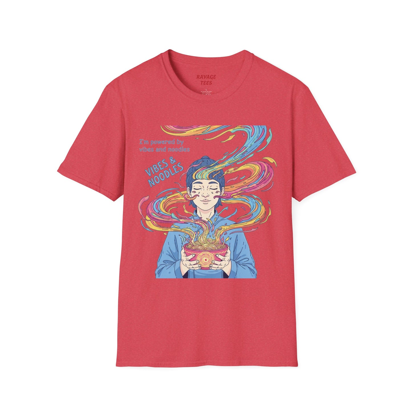 Vibes and Noodles Graphic Tee – Unisex Softstyle T-Shirt, Fun Quirky Apparel, Gift for Food Lovers, Casual Everyday Wear