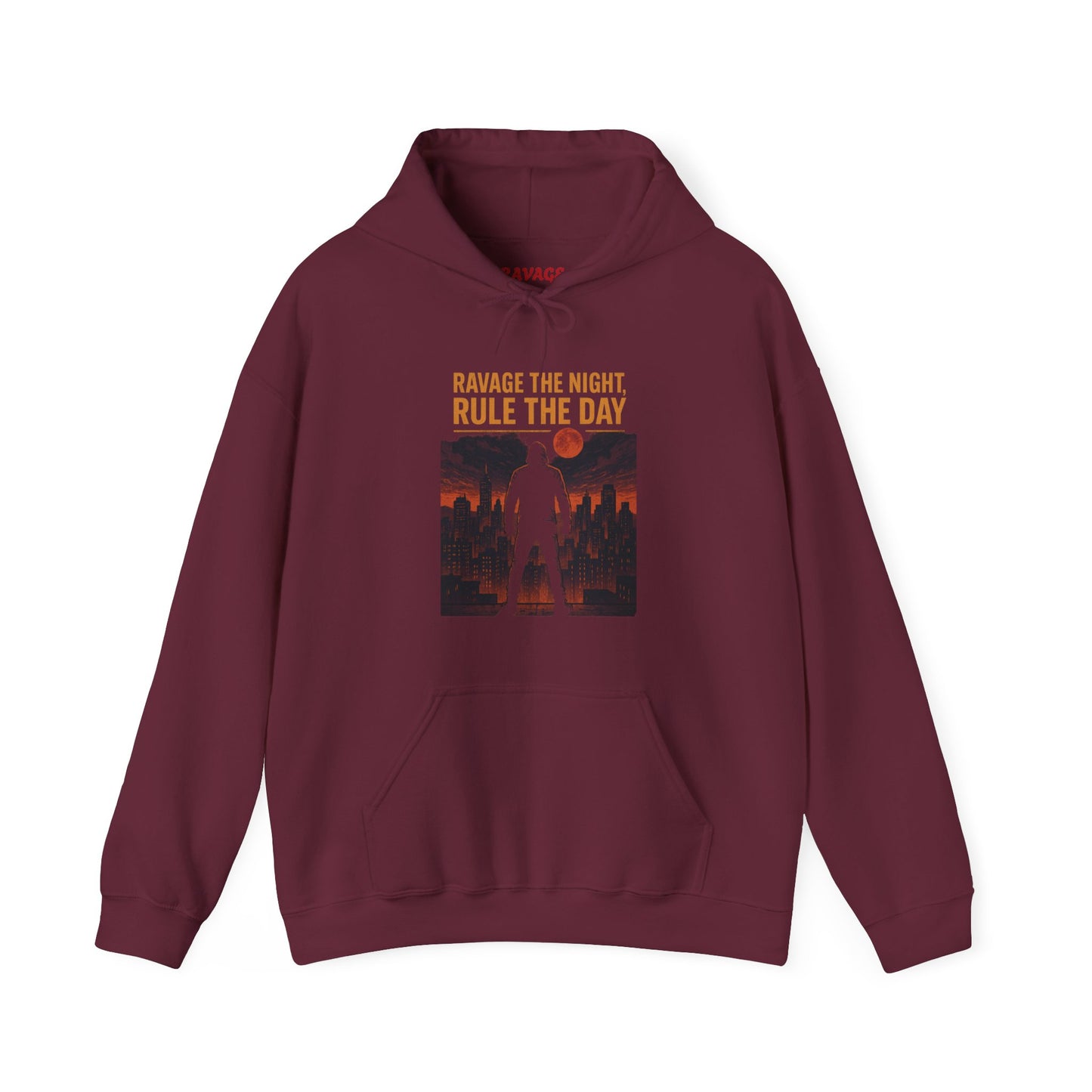 RAVAGE THE NIGHT RULE THE DAY Hoodie – Urban Adventure Graphic Sweatshirt, Cool Unisex Streetwear, Casual Wear, Unique Gifthion