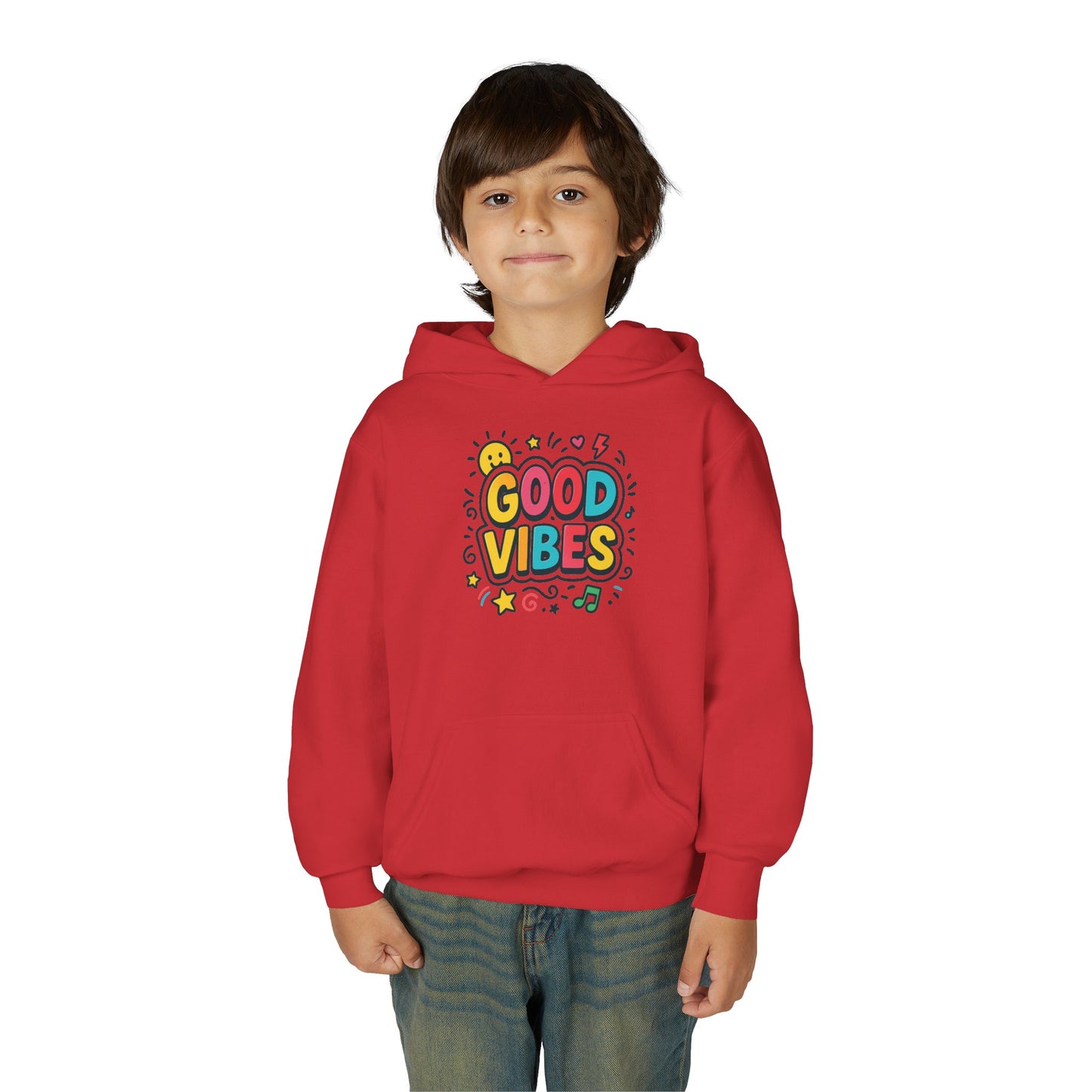 Kids Good Vibes Hoodie – Fun Graphic Sweatshirt with Positive Message, Cozy Casual Outfit, Birthday Gift for Children
