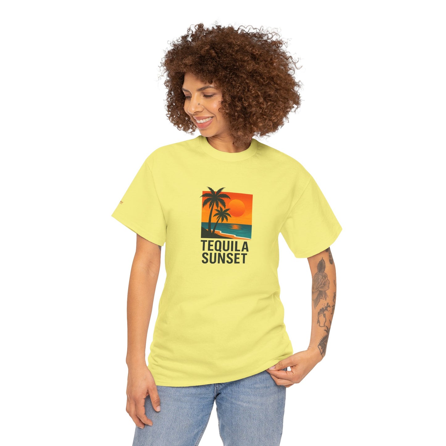 Tequila Sunset Unisex Heavy Cotton Tee | Beachwear, Vacation Shirt, Tropical Vibes